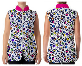 White Leopard Print Grooming Zip Smock
