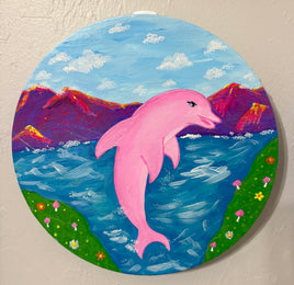 Pink Dolphin Canvas Painting