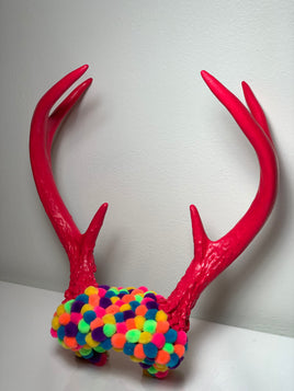 Puffball Embellished Deer Skull