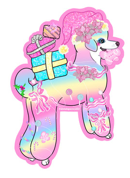 Pink Holiday Poodle Sticker