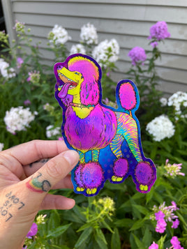 Striped Poodle Holographic Sticker